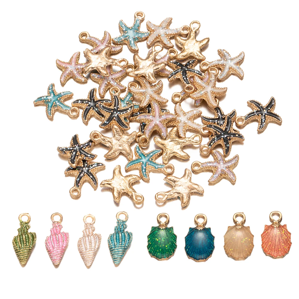 

10Pc/Lot Ocean Starfish Conch Seashell Enamel Charms Pendants DIY Jewelry Making Birthday Party Favor Gifts Findings Accessories