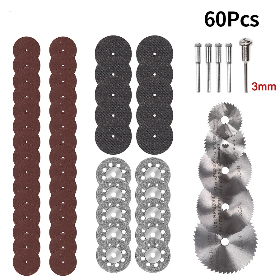 60pcs 3mm HSS Mini Circular Saw Blade Set Cut-Off wood Cutting Disc Diamond Metal Saw Bladeser Power Tools For Electric Drill