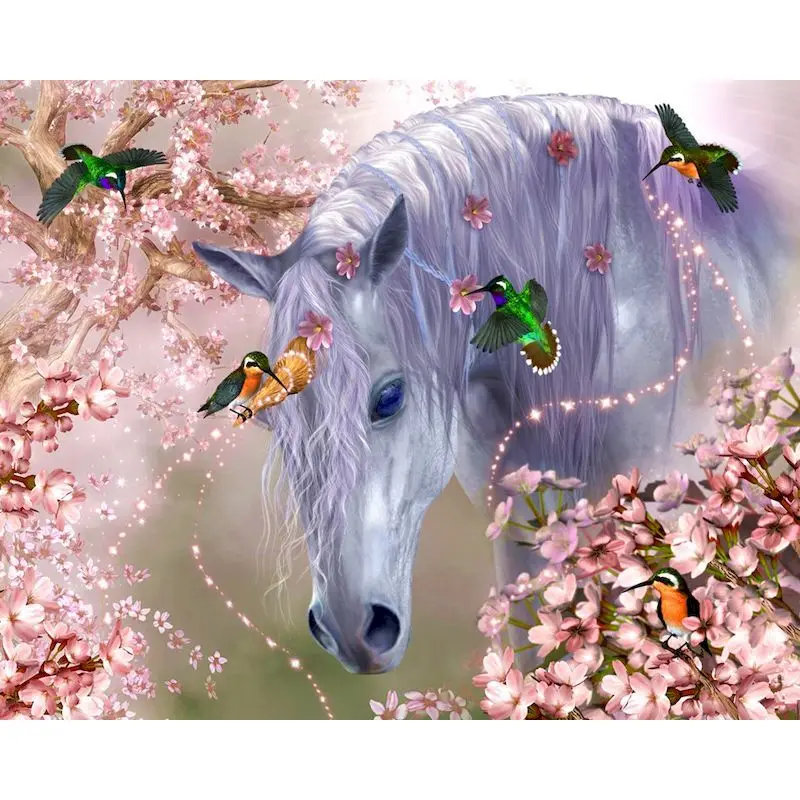 

GATYZTORY Frame Modern Painting By Numbers On Canvas Paintings On Number Birds And White Horse Picture Paint Home Decor Gift