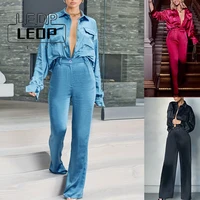autumn womens fashion suit solid color shirt top high waist trousers waist slim long sleeve suit two piece female sexy club