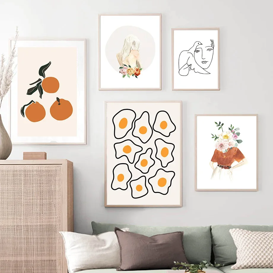 Цветочная девушка лицо линия абстрактная иллюстрация настенная живопись на