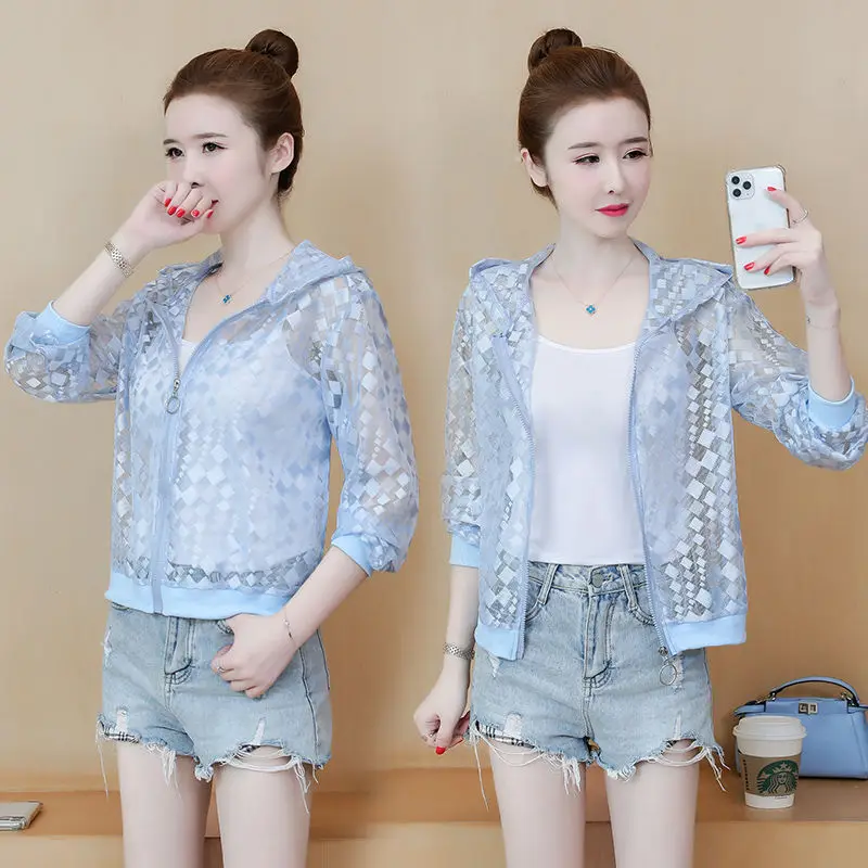 

New Female Sun Protection Clothing Summer Thin Lace Mesh Cardigan Women's with Casual Tops Sun Protection Ladies Jackets X208