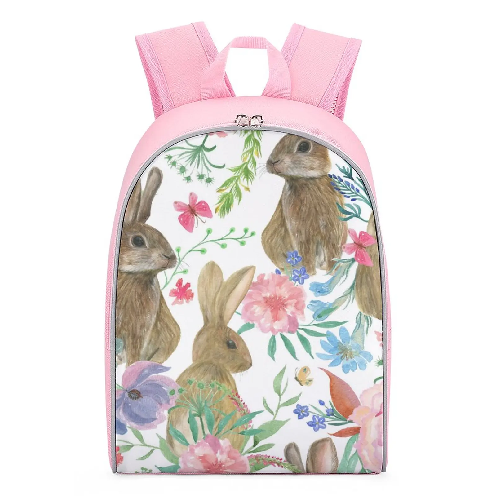 Cute Rabbit Print Butterfly Floral Backpack Adjustable Travel Backpack Shoulder Straps for Backpack Children's Custom Backpack