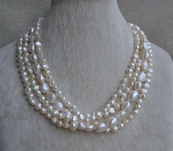 

Ожерелье из натурального жемчуга АА уникального дизайна, 18 дюймов, 3-9 мм, 4 ряда, ювелирные изделия из белого жемчуга, очаровательный подарок ...