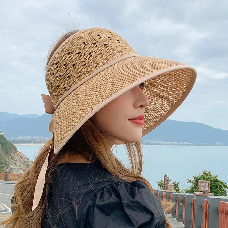 

Шляпа женская Соломенная, модная Солнцезащитная шапка в Корейском стиле, Повседневная Уличная пляжная шапка с бантом, складная, с защитой о...