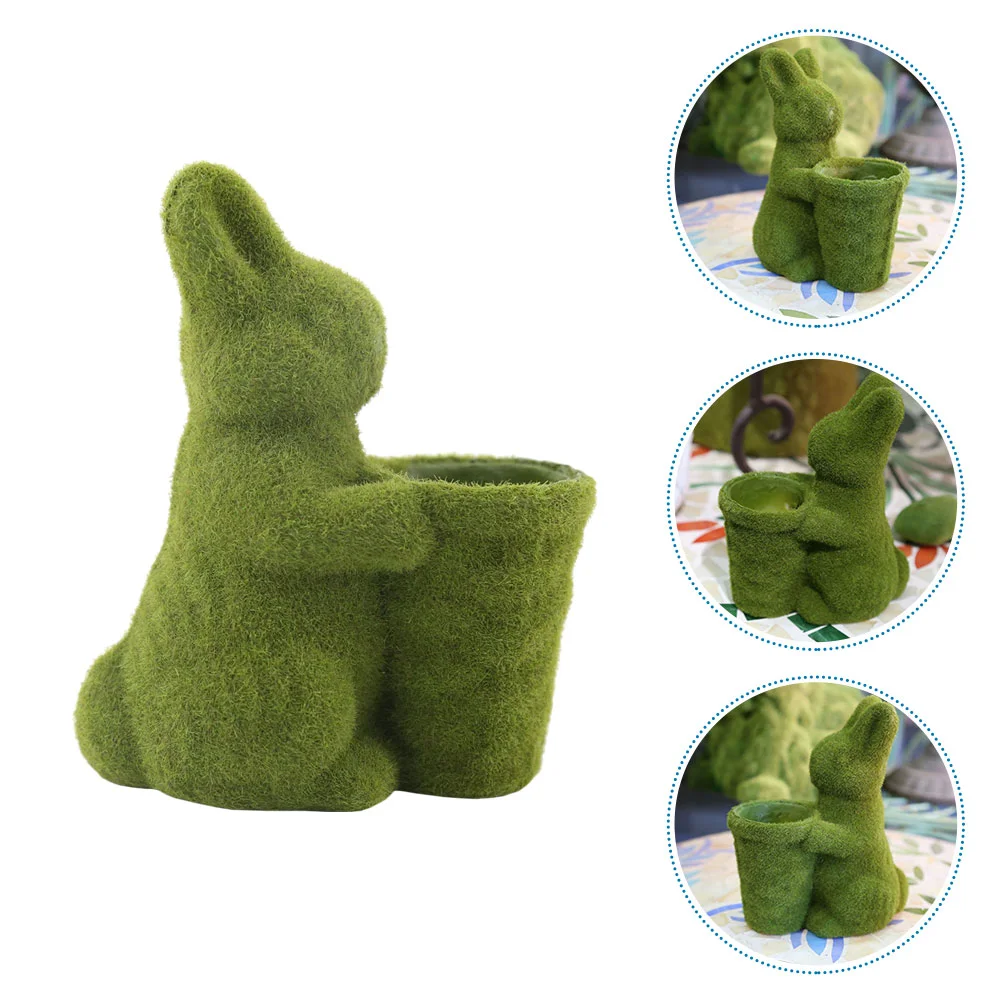 

Rabbit Easter Bunny Pot Flower Planter Decorativemoss Ornament Figurine Flocked Turf Holder Pen Animal Statue