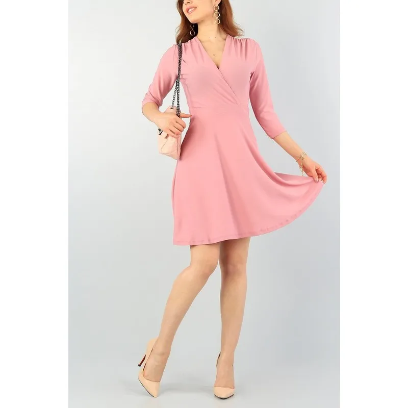 

Powder Double Breasted Collar Lycra Women Dress Women Summer Dress Casual Long Prom Midi Maxi