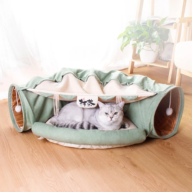 Collapsible Removeable Cat Tunnel Tube Pet Interactive Play Toys Sound Paper Ring Bell For Cats Ferrets Puppy