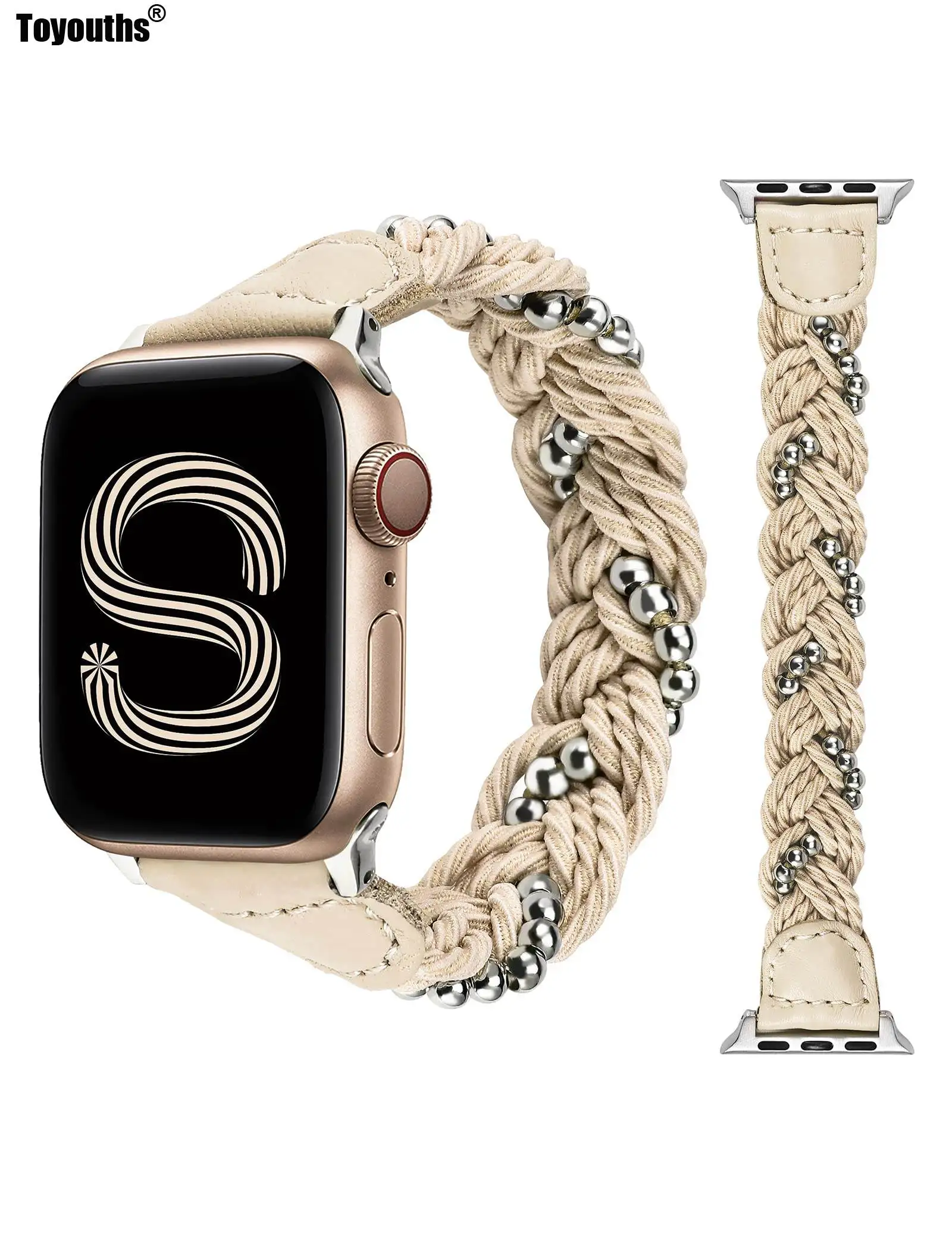 TOYOUTHS Beads Braided Stretchy Solo Loop Band for Apple Watch Band 38mm 40mm 41mm Elastic Strap for iWatch 8/7/SE/6/5/4/3/2/1