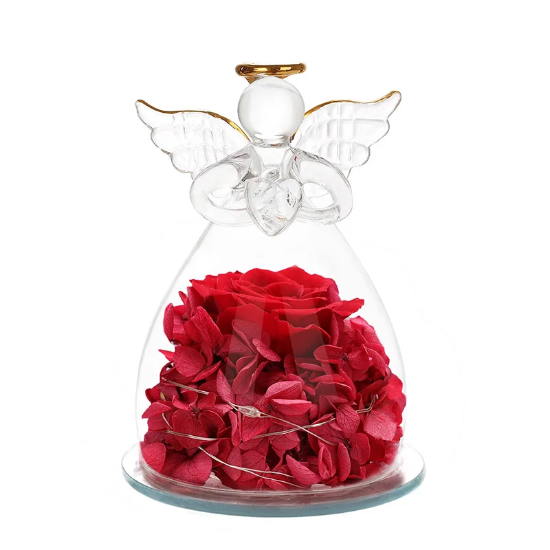 

Маленький Ангел консервированный цветок стеклянная крышка рождественские украшения свежие розы Подарочная коробка Декор стекло вечная роза подарок на день Святого Валентина