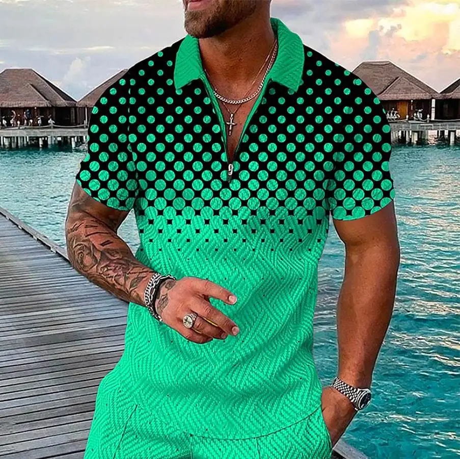 

2023 Men Gradient Print Polo Men Shirt Short Sleeve Polo Shirt New Clothing Summer Streetwear Casual Men tops