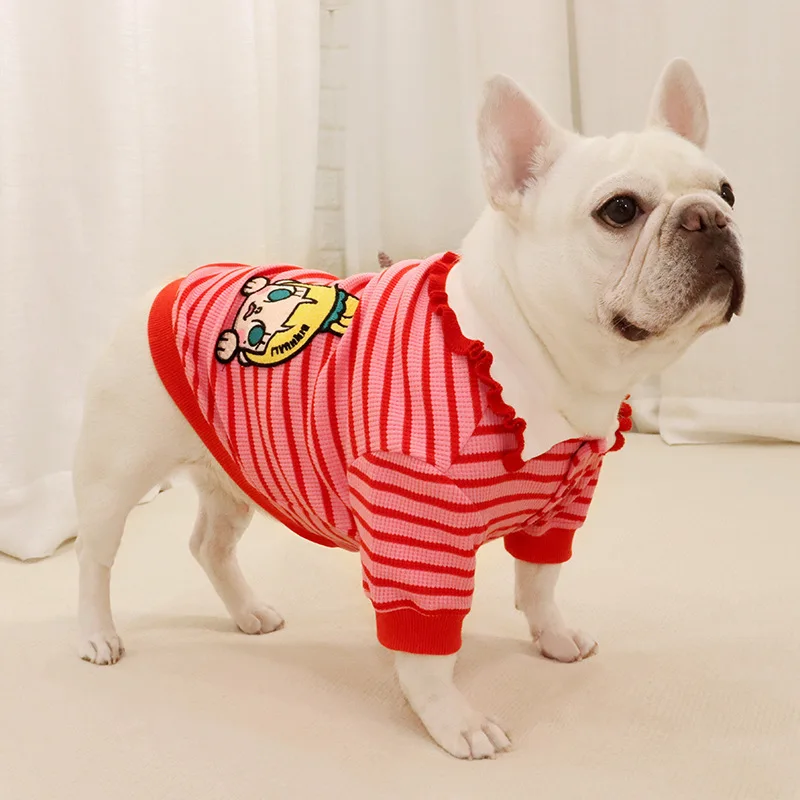 

Polo shirtFrench Bulldog Outftis for Pug Corgi Short Puppy Outfits striped T-shirt sweater Spring Autumn Bulldog Dog clothes