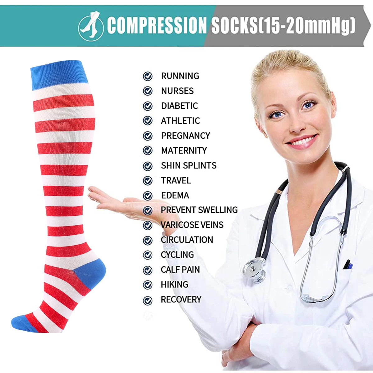 Men and Women Nylon Compression Socks Long Tube Socks Fit For Anti Fatigue Pain Relief Knee Prevent Varicose Veins Sports Socks