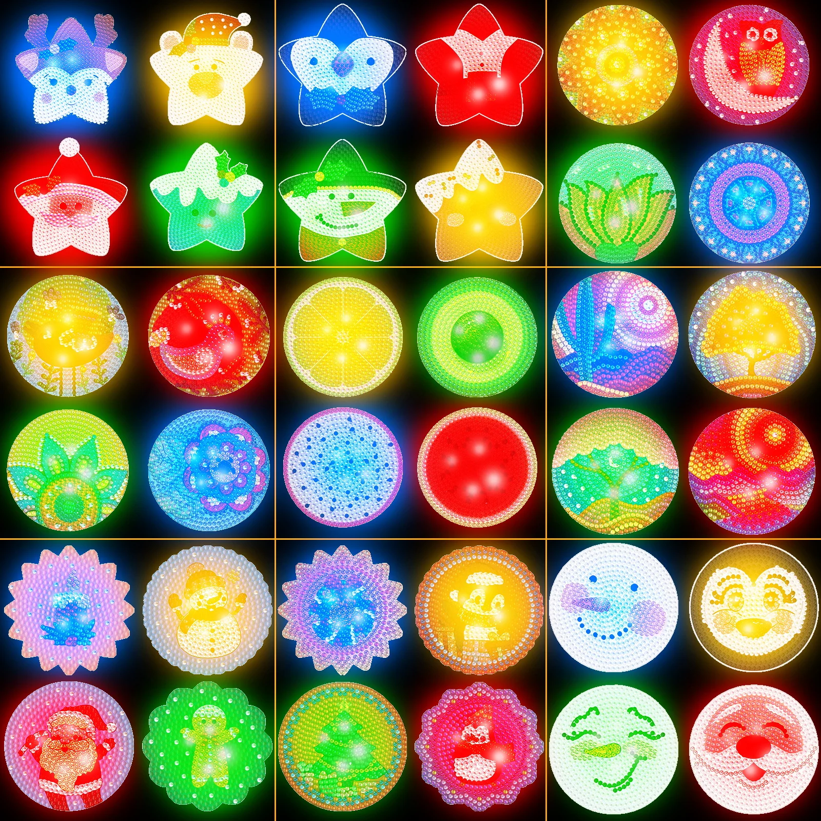New Diamond Painting With Lights Coaster Party Bar Decoration Diy Diamond Mosaic Full Kit Diamond Embroidery Christmas Gift