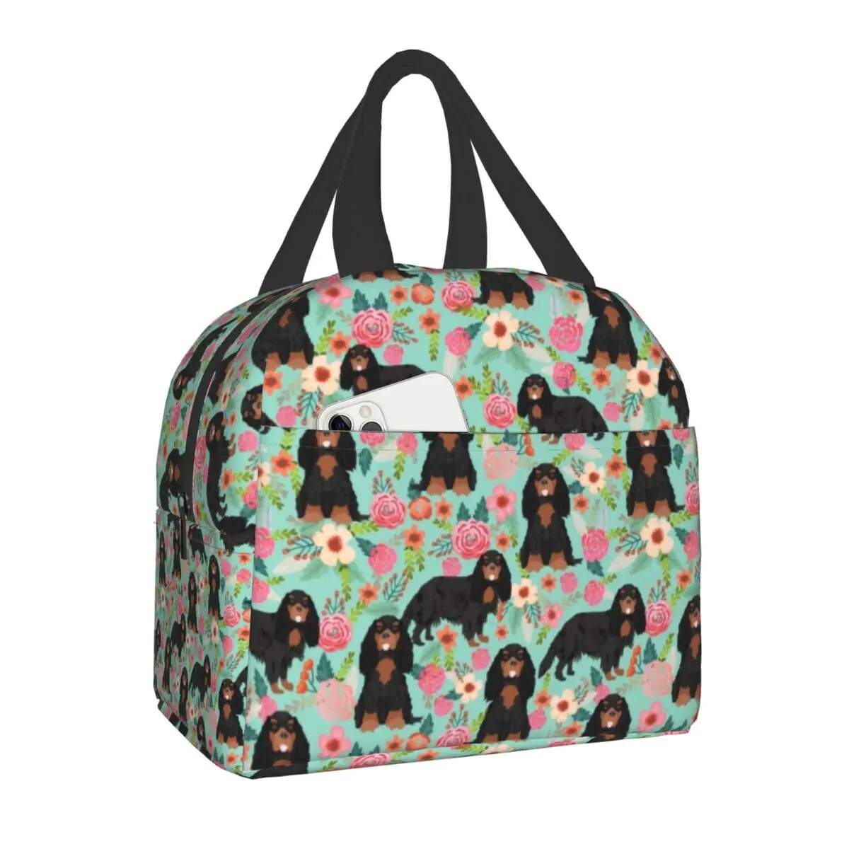 

Cavalier King Charles Spaniel Dog Floral Print Insulated Lunch Bag Portable Cooler Thermal Food Lunch Box for Work Pincic Travel