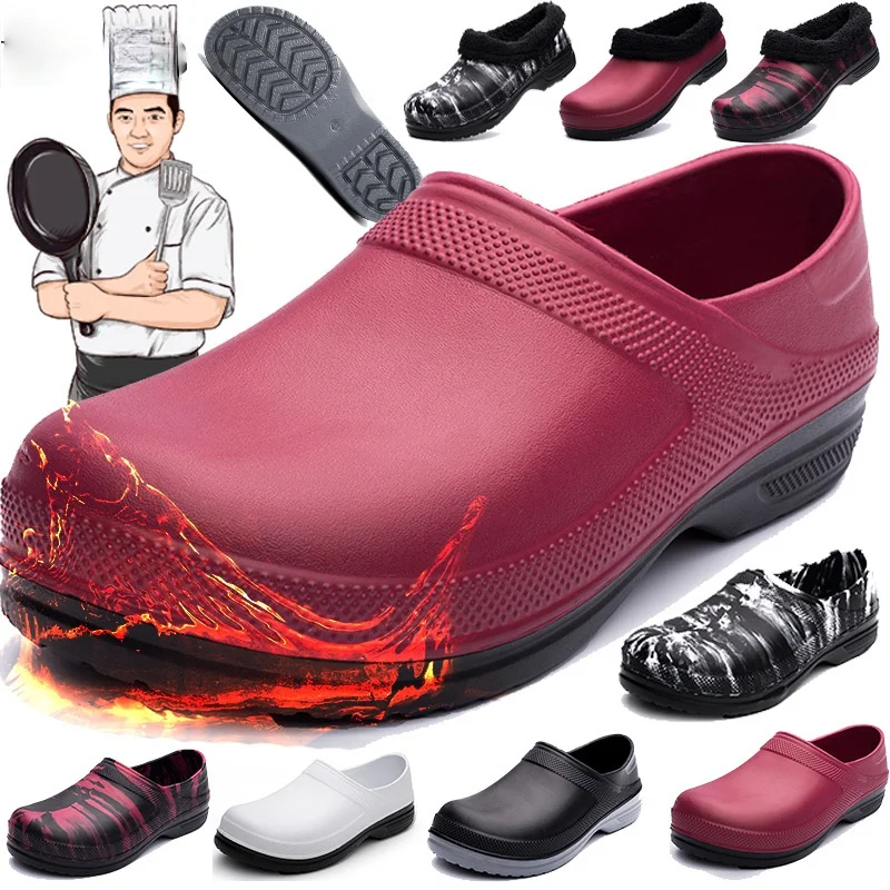 2021 New Hotel Kitchen Clogs Non-slip Waterproof Oil-proof Work Shoes Breathable Resistant Kitchen Cook Chef Shoes Plus Size