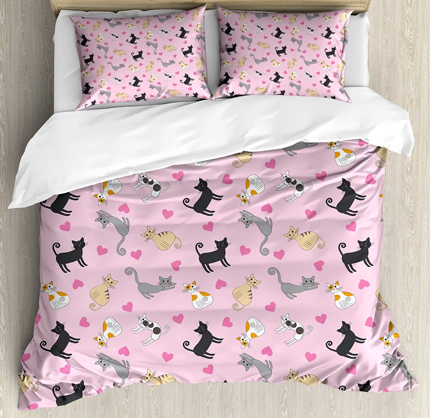 

Kitty Bedding Set For Bedroom Bed Home Cats in Different Colors and Patterns among Pink H Duvet Cover Quilt Cover And Pillowcase