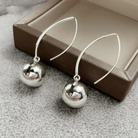 prevent allergy long drop earrings for women vintage elegant trendy simple round smooth ball anniversary fine jewelry gifts