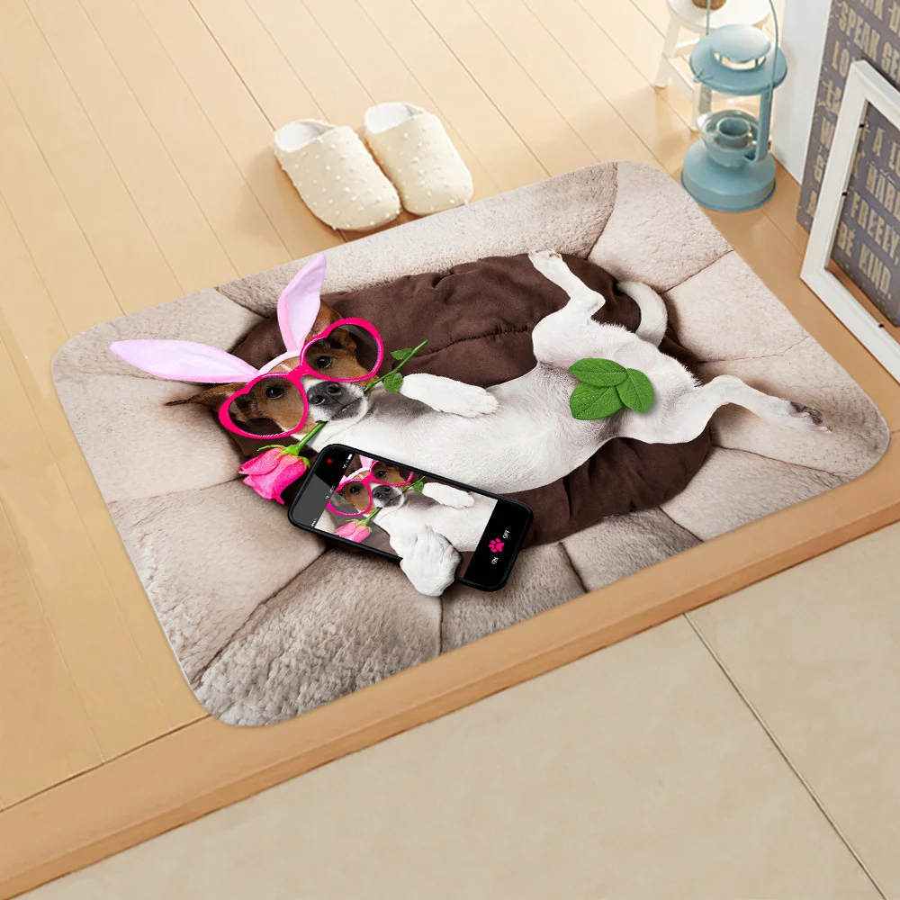 Cute Dog Pattern Doggy Spoof Home Decor Doormat Bedroom Non-Slip Pet Shop Coral Velvet Carpet Rug Kitchen Bath Entrance Door Mat |