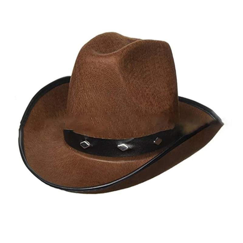 

Vintage Fedora Hat Women Men Felt Cowboy Hats Rivet-Decor Western Style Hat