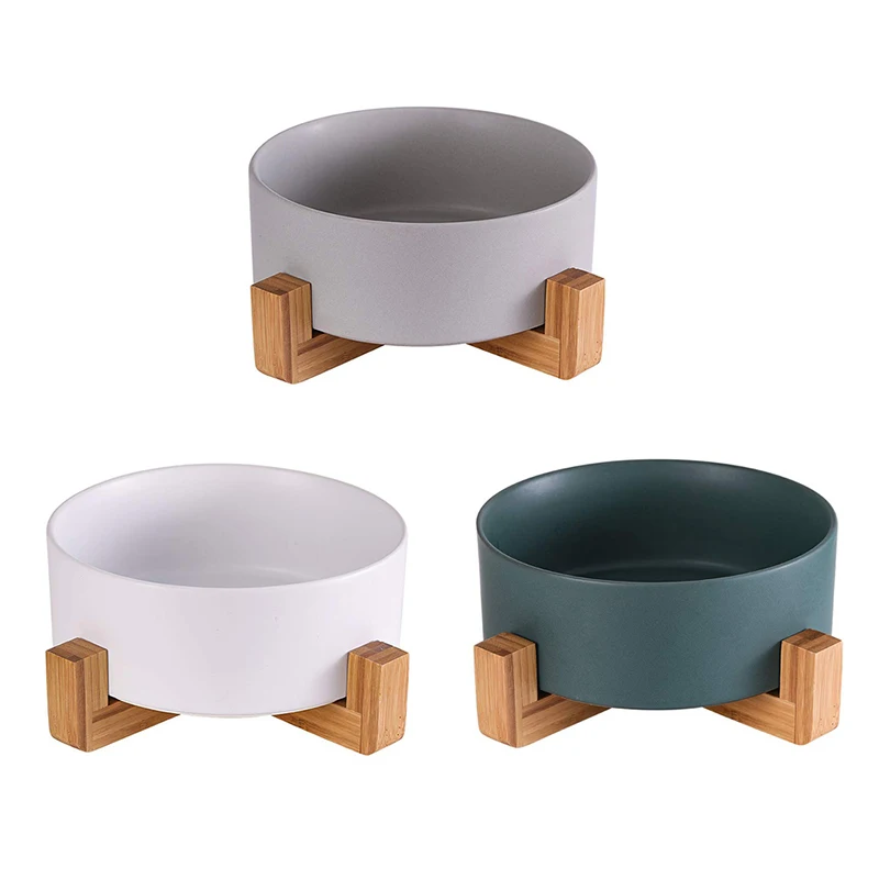 

Cat Bowls, Kitten Bowl For Food And Water, Raised Ceramic Cat Food Bowl To Protect Pet' Spine, With Wood Stand