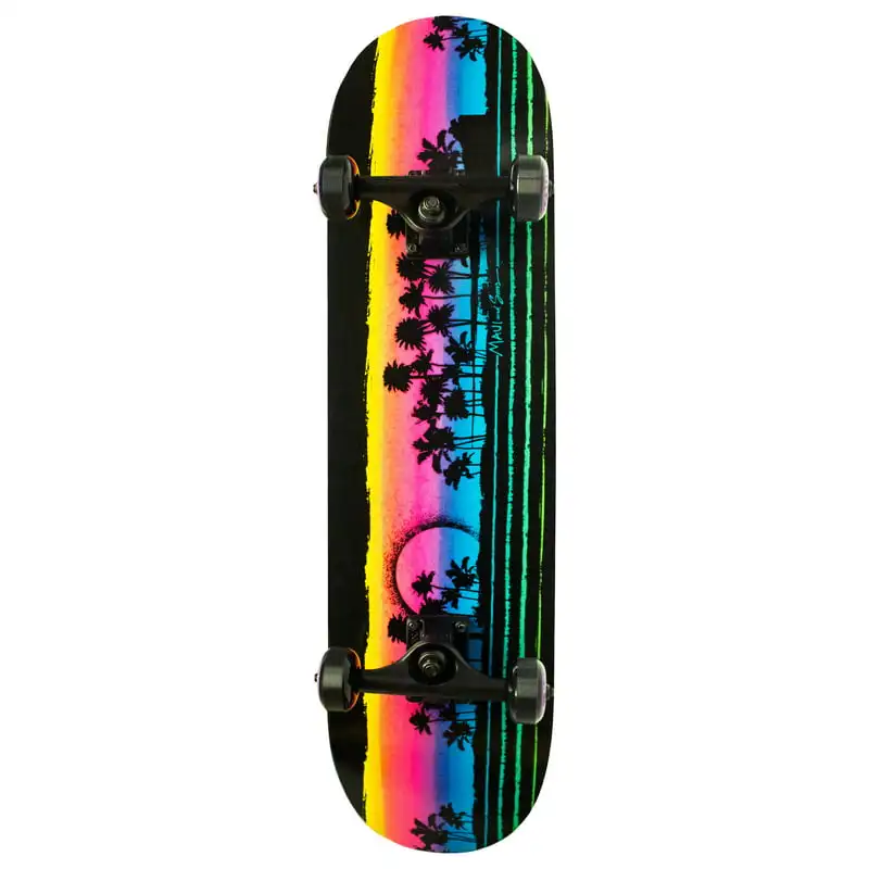 

32" Black Bayside Skateboard with Sunset Deck Art, 54 x 32 Wheels