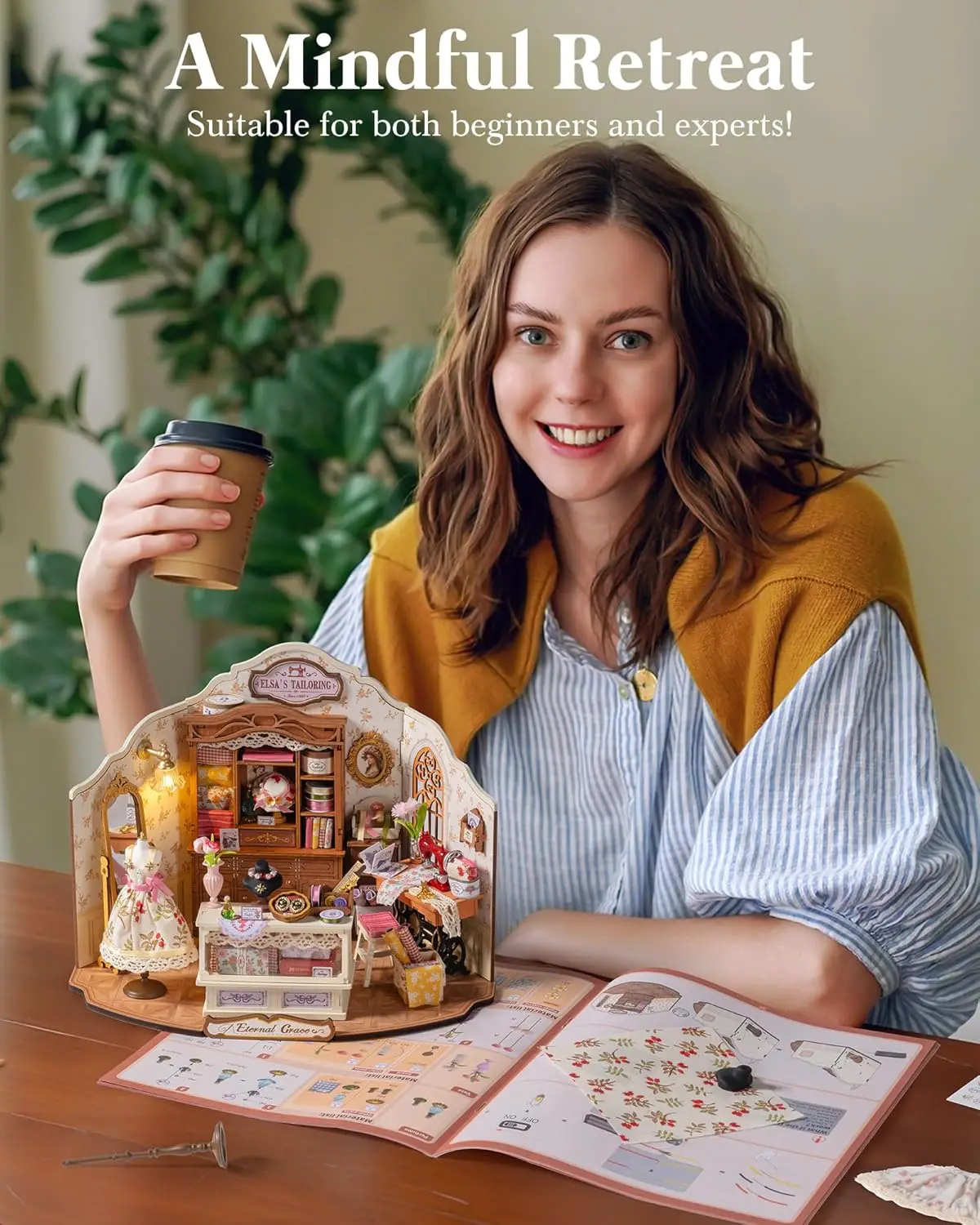 Набор для сборки миниатюрного домика Rolife DIY: «Швейная мастерская Эльзы», масштаб 1:18, набор для создания кукольного домика, антикварная книжная полка-витрина, поделки для взрослых (art.: 3920d0bbfc963) - 3920d0bbfc963