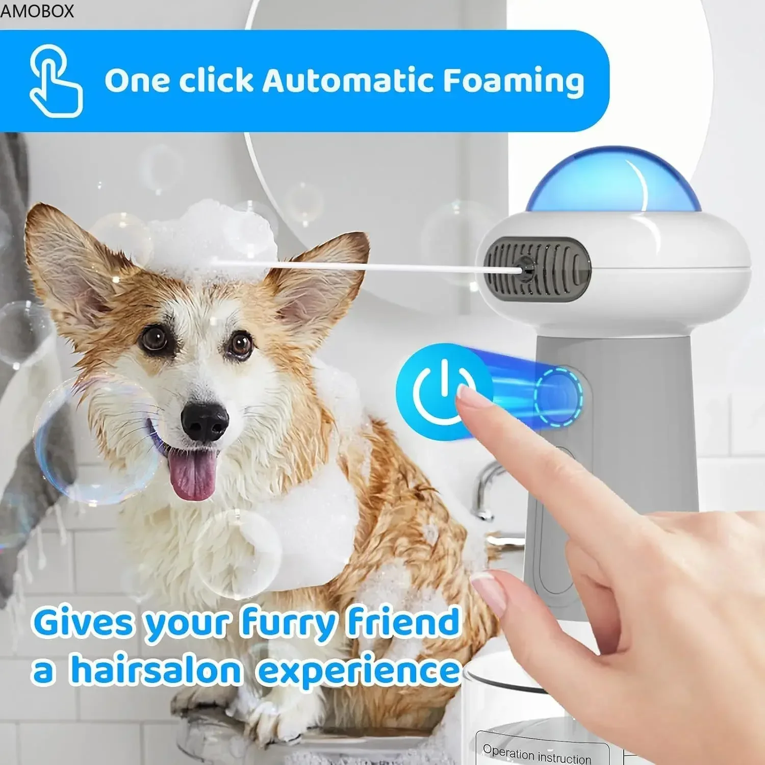 Фото AMOBOX-Dog Дозатор шампуня, Электрический дозатор пенящегося шампуня, Мытье собак и кошек, Ванна, Кухонная раковина, Ванная комната №5