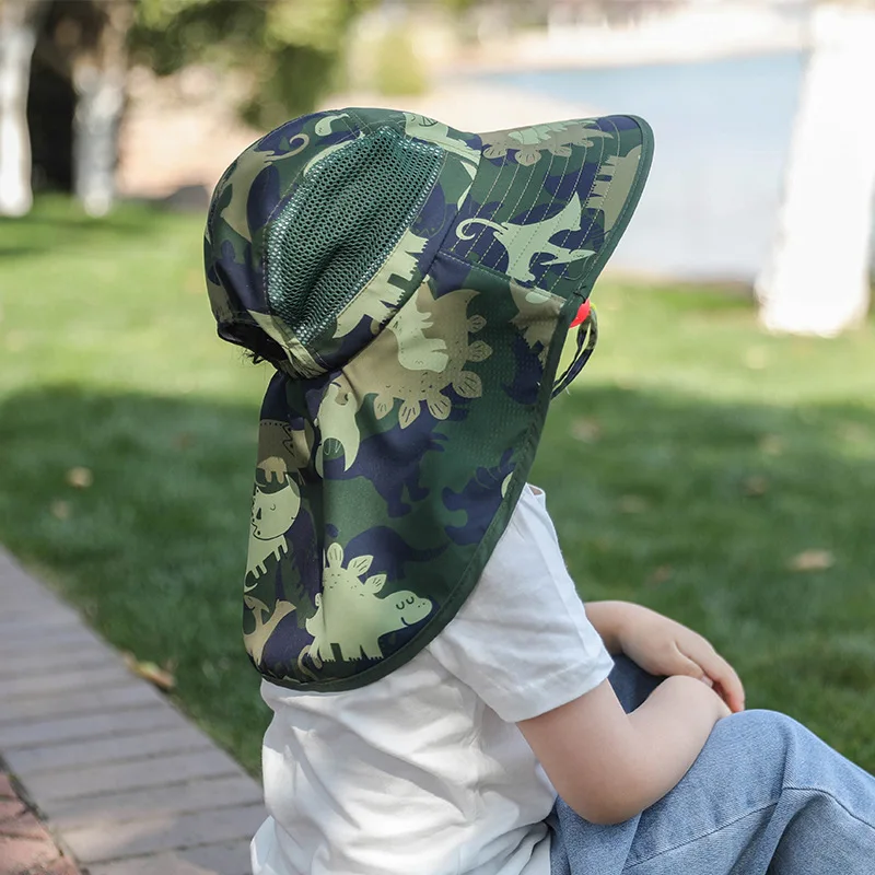 

Children Sun Hat Summer Animal Neck Protective Kids Caps Quick Drying Breathable Mesh Bucket Hat Bonnet For Boys Girls