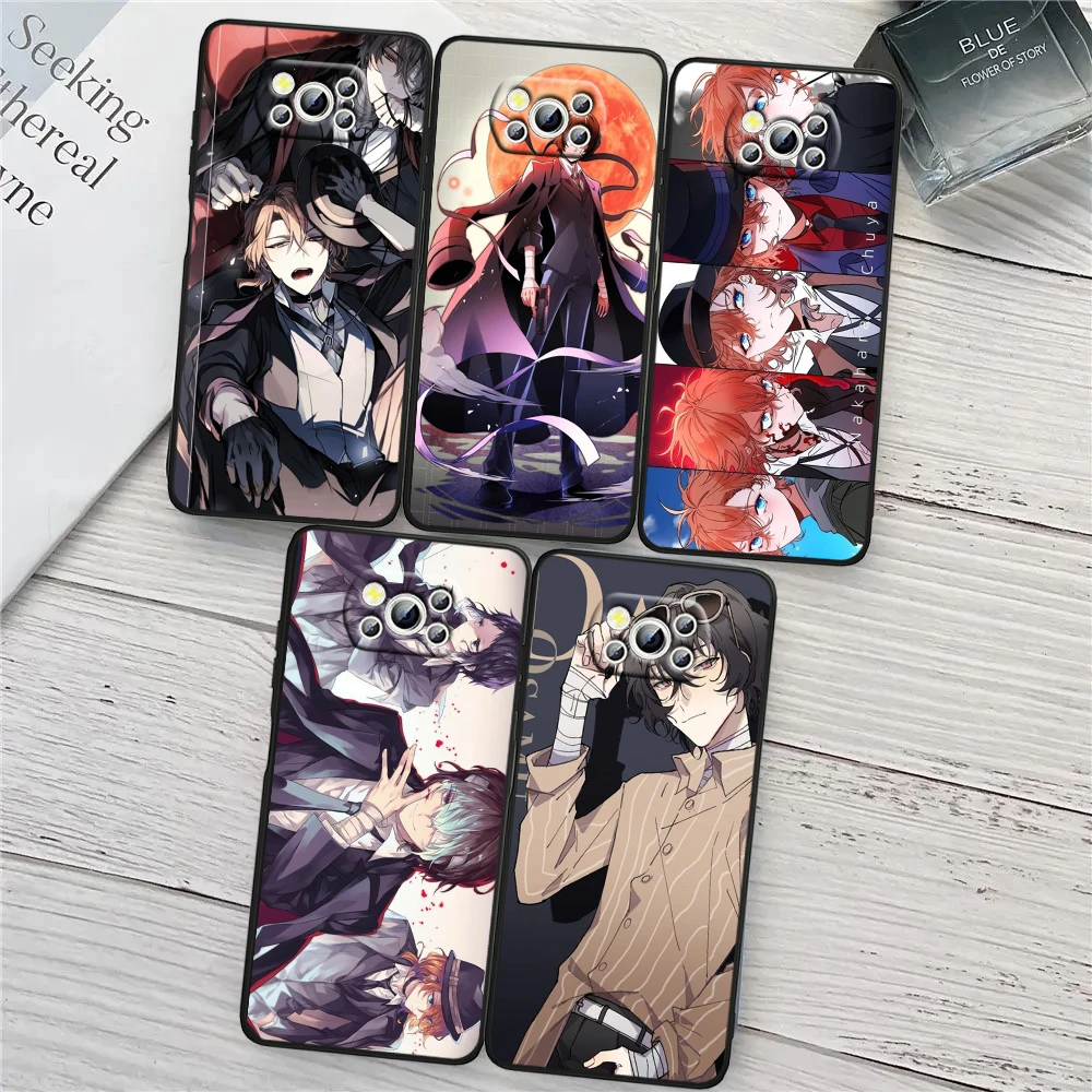 Мягкий черный чехол для телефона с изображением Бунго бродячих собак Xiaomi Poco X6 X5 X4