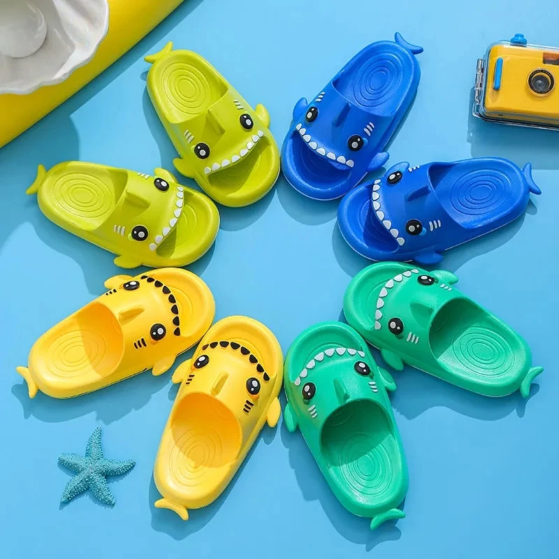 

Cartoon Shark Slippers Boys Children's Summer Sandal Beach Waterproof and Slip-Proof Bathroom Baby Indoor soft bottom Slippers