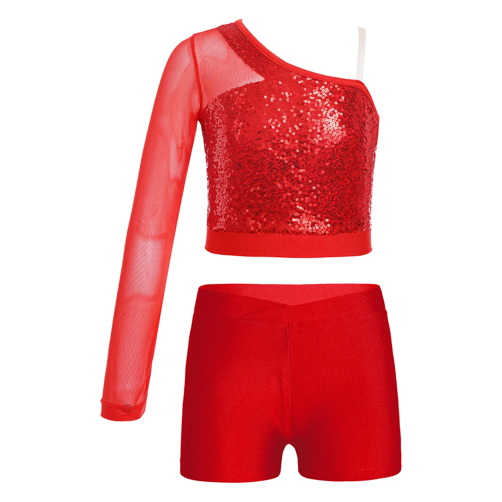 Костюм для девочек современных джазовых танцев блестящий топ с блестками