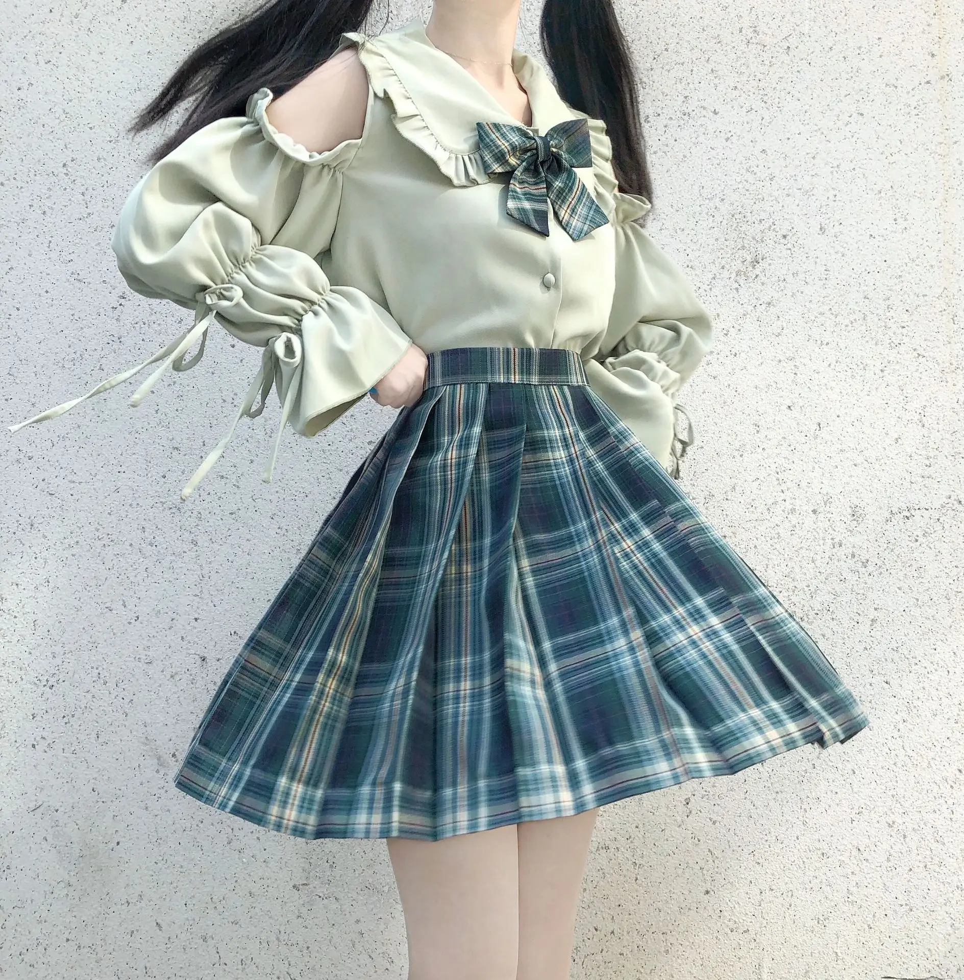 

2022 improved jk uniform set preppy lolita long sleeve off-shoulder chiffon shirt lolita women's wear