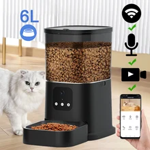 6L Camera Pet Feeder Dry Food Dispenser Quantitative Remote Feeding WiFi Smart Feeder Stainless Steel Bowl Dog Cat Pet Feeding 