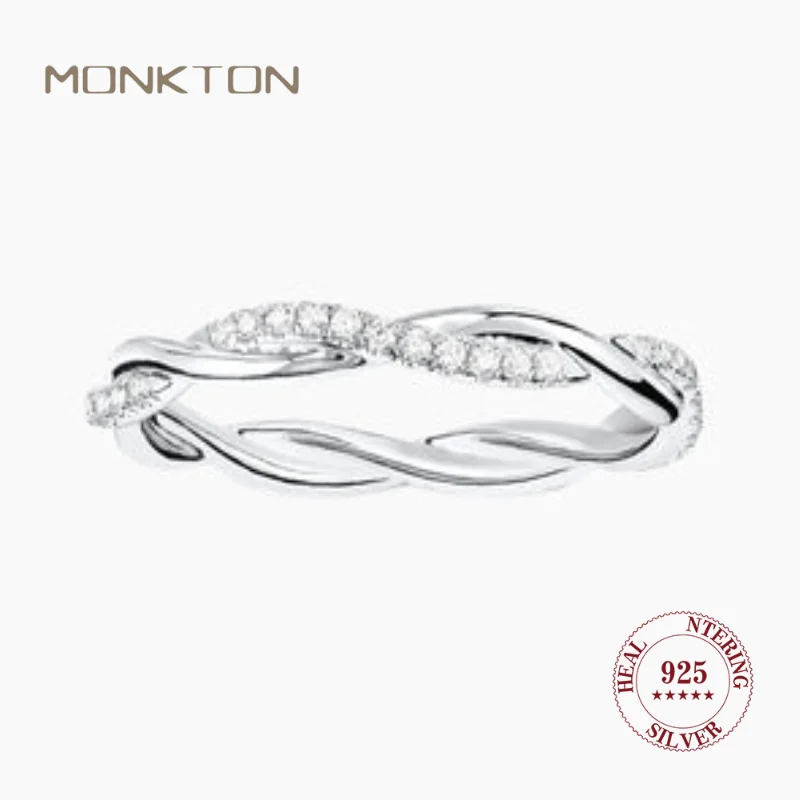 

Monkton 925 Sterling Sliver Wedding Rings 14K Gold Plated Cubic Zirconia Twisted Rope Eternity Band Ring for Women Jewelry