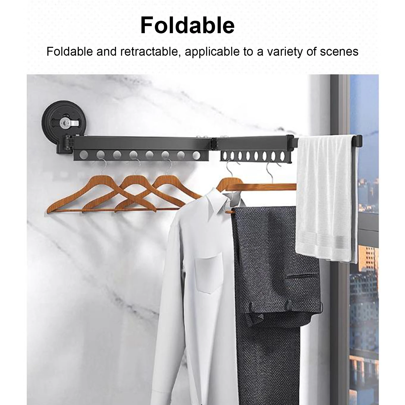 Wall-mounted Suction Cup Folding Clothes Hanger Indoor Outdoor Space Aluminum Household Cloth Drying Rack For Home Space Saving