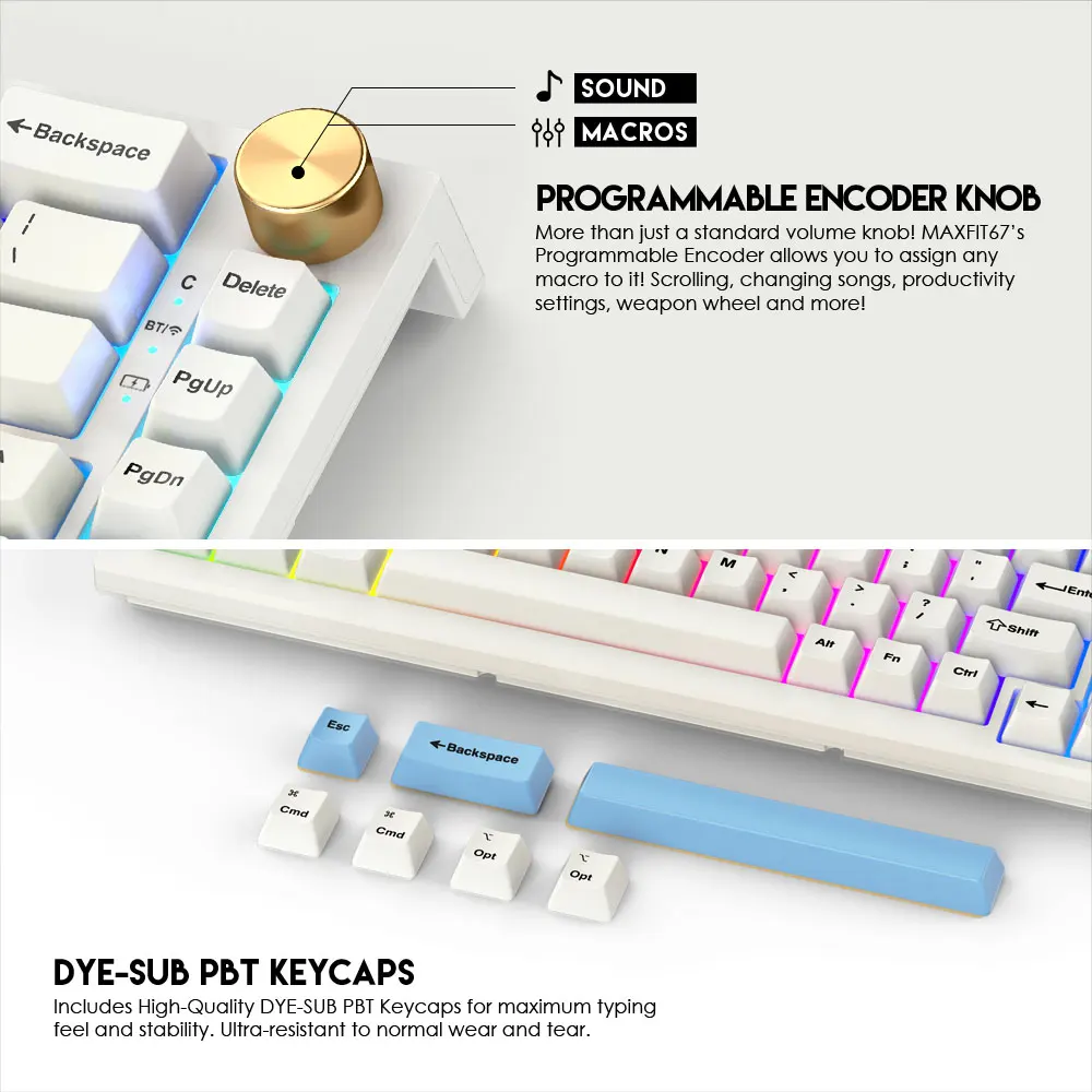 fantech maxfit67 bluetooth wireless hot swap keyboard pbt dye sub keycaps rgb wired knob encoder kailh box gateron milky yellow free global shipping