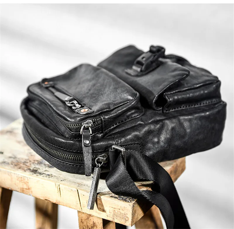 Luxury first layer cowhide men's small multi-pocket shoulder bag outdoor weekend daily genuine leather teens phone crossbody bag