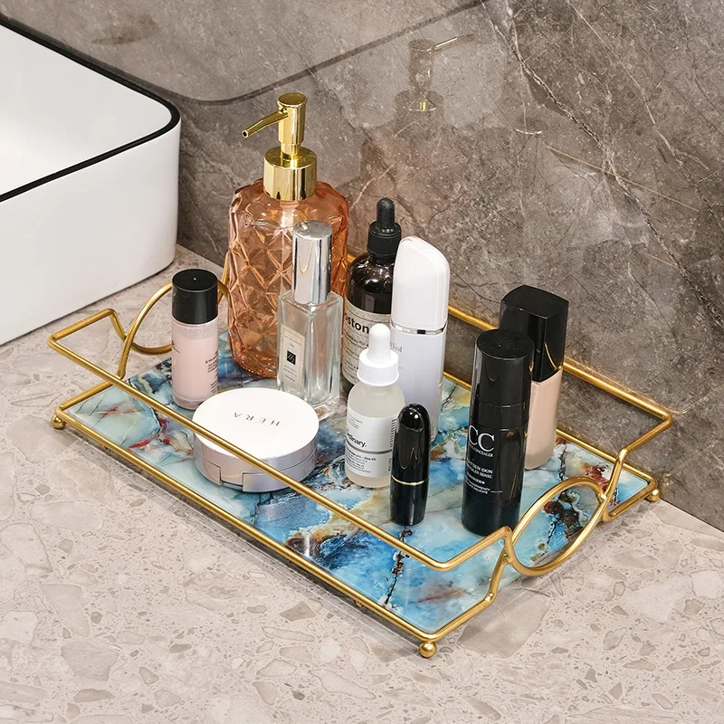 Роскошный позолоченный прямоугольный поднос для ванной комнаты стойка хранения