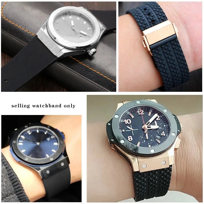 Фото Мягкий высококачественный силиконовый ремешок для часов HUBLOT BIG BANG Classic Fusion Series, водонепроницаемый мужской ремешок для часов, 25-19 мм. №5