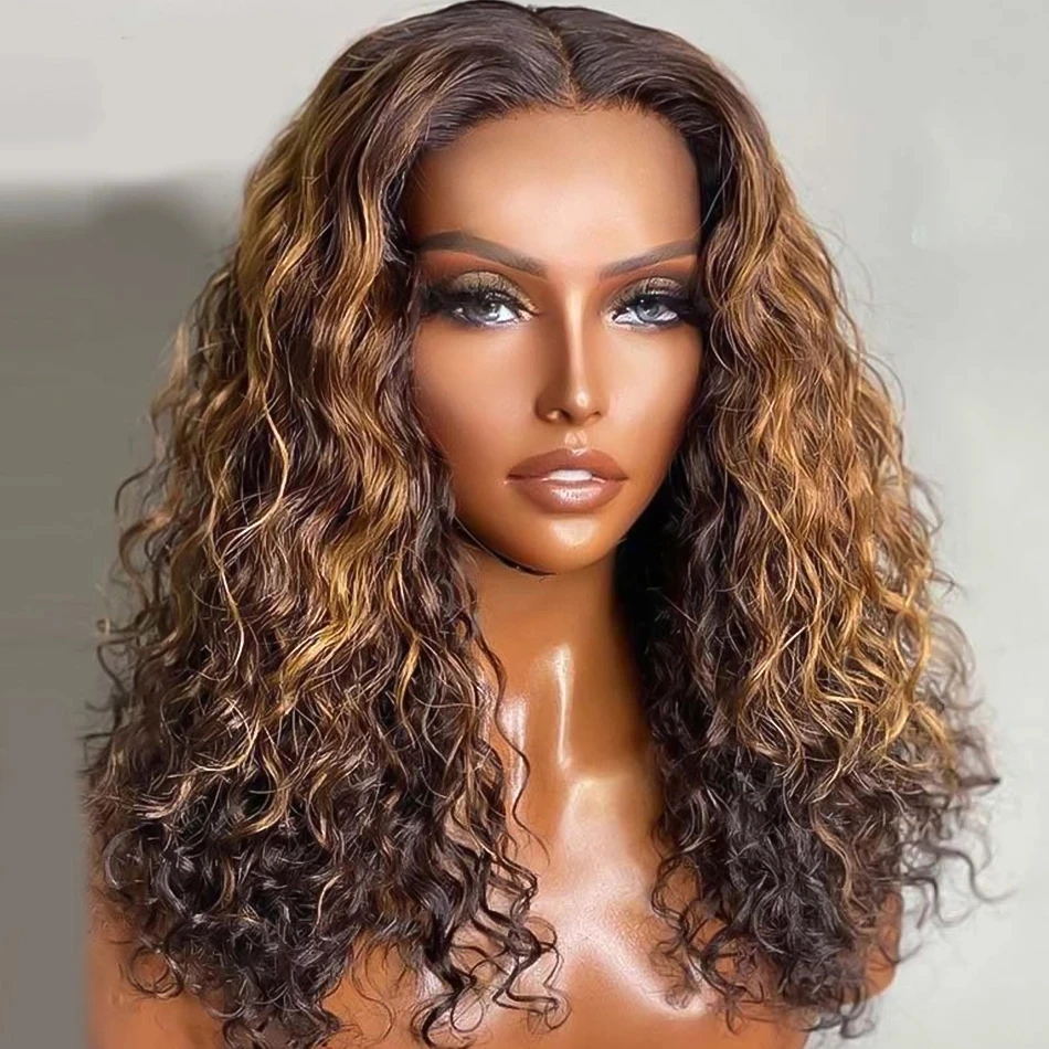 

Ombre Brown Loose Curly 13x6 HD Lace 360 Front Human Hair Wig Water Wave Highlight Chocolate Brown Full Lace Wig With Baby Hair