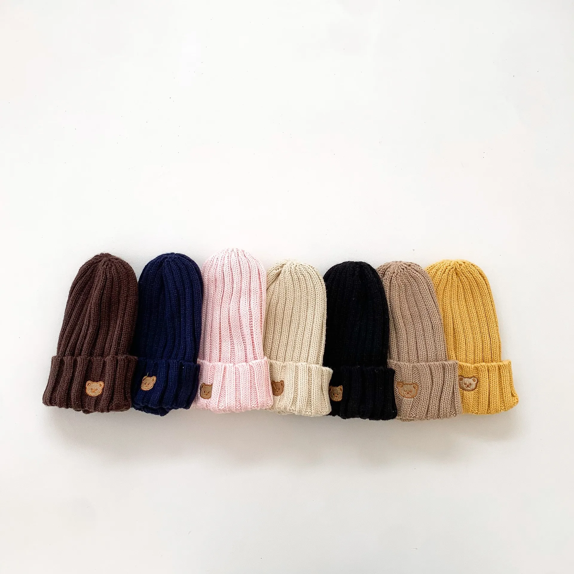

Soft Warm Winter Autumn Baby Knitted Hats for Toddlers Children Girls Boys Cute Bear Embroidery Caps Beanies