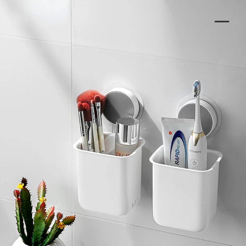 

Toothbrush Wall Mounted Holder Toothpaste Mouth Cup Waterproof Holder Drill-FreeBathroom Storage Shelf Portable Rack Organize