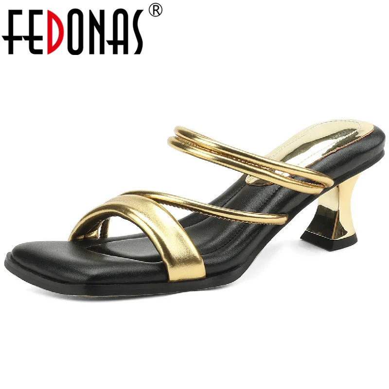 

Женские босоножки на высоком каблуке FEDONAS, летние повседневные босоножки из натуральной кожи на лето 2019