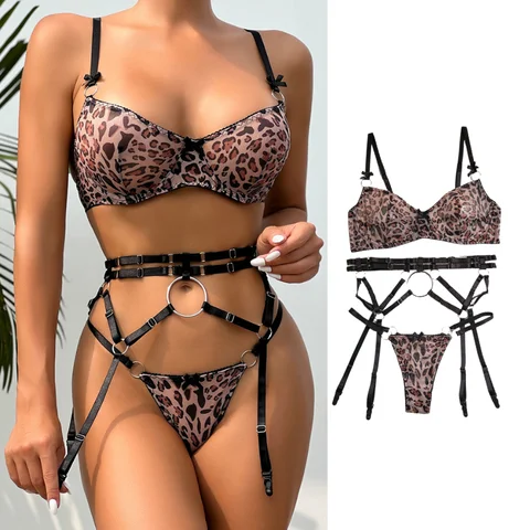 Leopard Fetish Lingerie Push Up Bra Sexy Outfit Naked Women Without Censorship Underwear Erotic Delicate Bilizna Set Female Bra