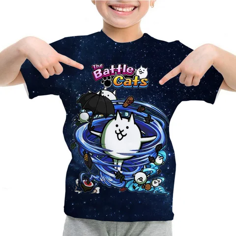 Новая футболка с боевыми котами для детей, мальчиков и девочек, футболка с аниме, футболки с героями мультфильмов, 3d топы, летняя детская футболка, повседневная уличная одежда