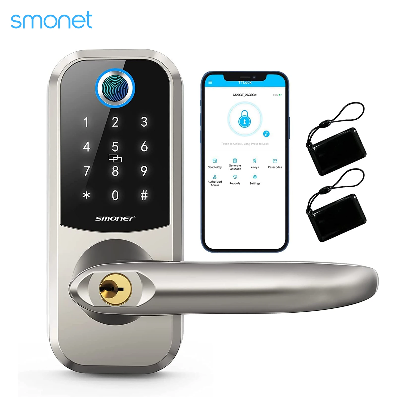 Smonet Electronic Smart Door Lock Biometric Fingerprint Wifi Remote Unlock Keyless Front Locks Bluetooth Password Home IC Card