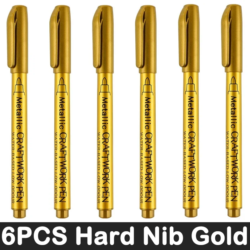 

3/6 шт. кисть, металлические маркеры, ручки золотого, серебряного цвета, перманентный художественный маркер для манги, школьные канцелярские принадлежности