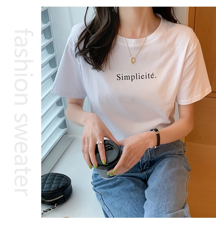 

2022 Summer Womens Top White Alphabet Printed T-shirt Y2K Women's Clothing O Collar Free Shipping Shirts for Women Short Sleeve