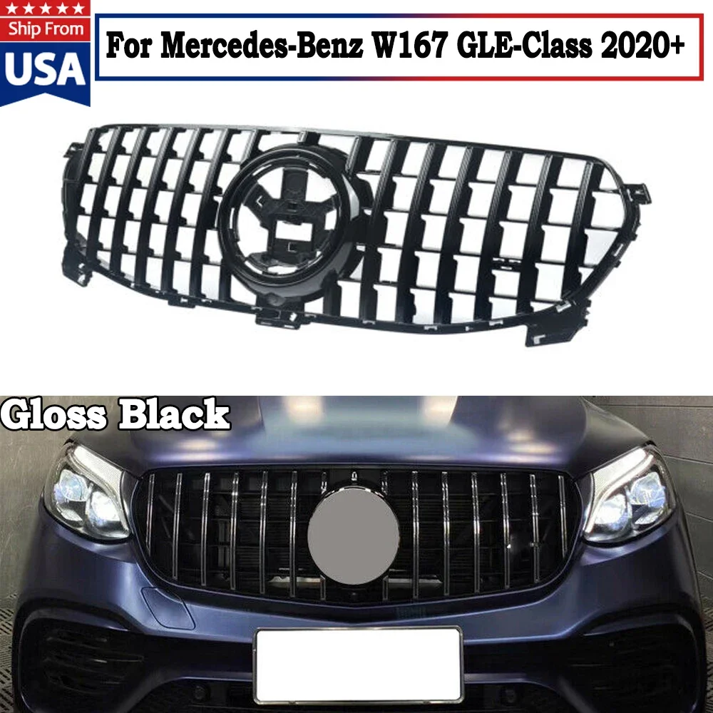 Глянцевый черный 2020 + W167 GLE 350 450 передний бампер спортивный гриль с сеткой